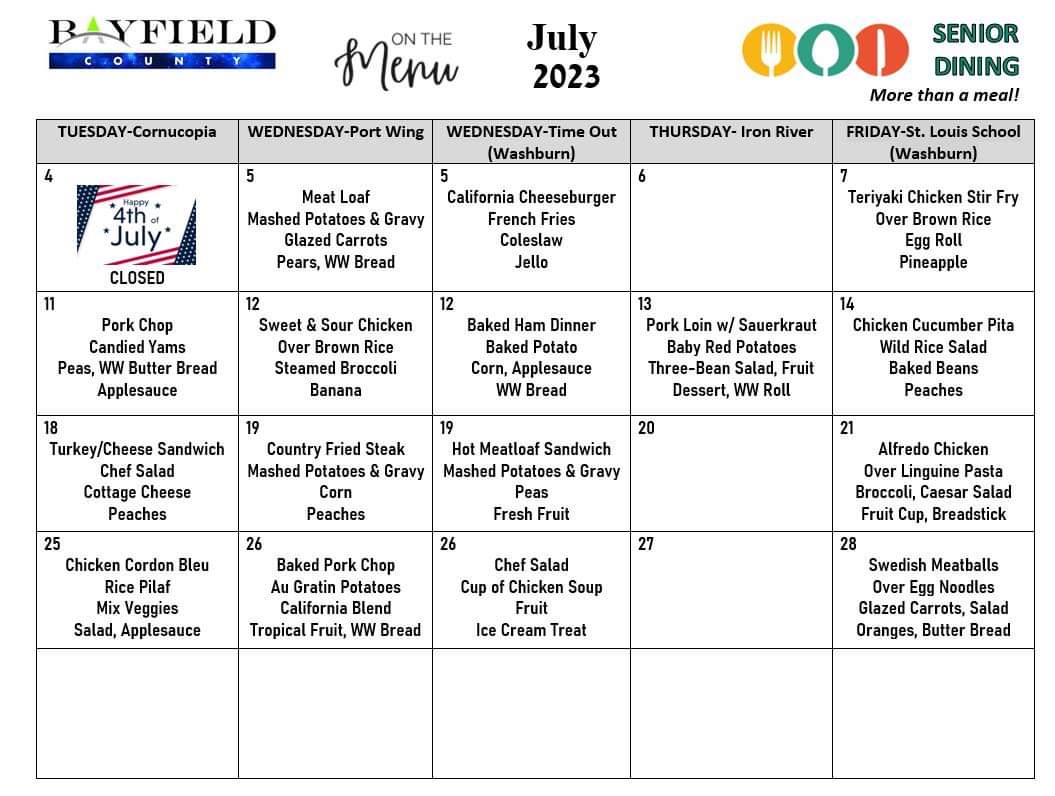 Senior Meals Menu - July