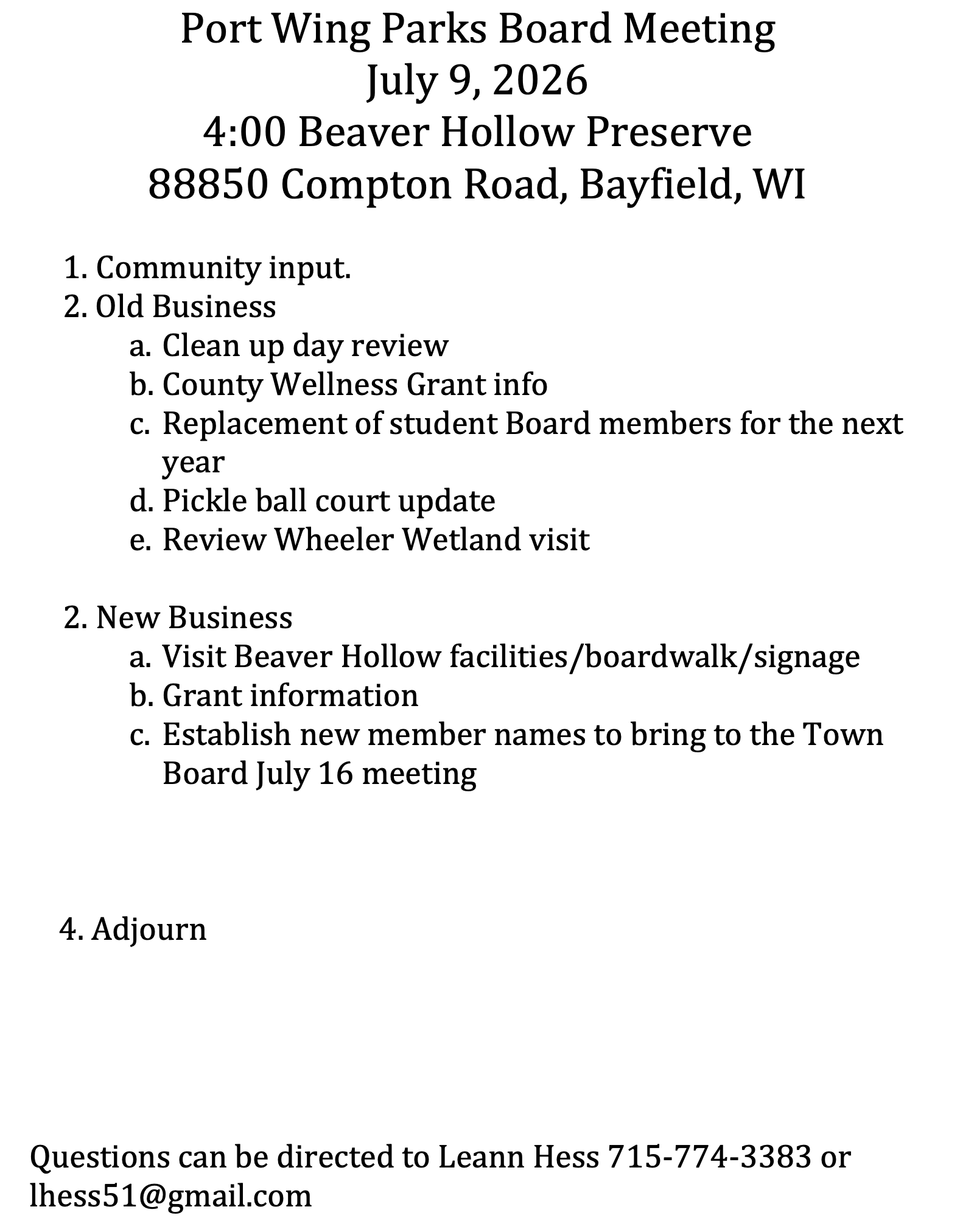 Park Board Meeting - 7/9/2026