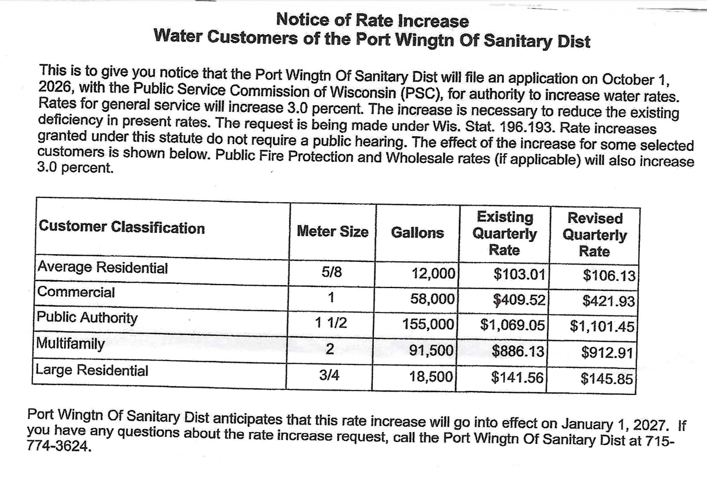 New Rate Increase